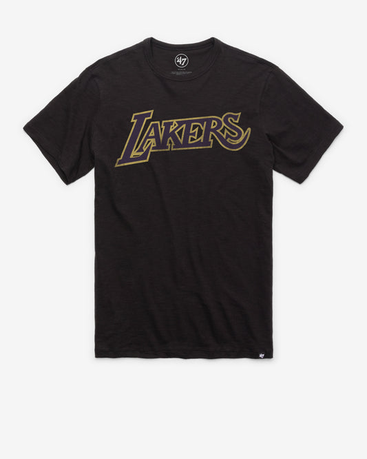 LOS ANGELES LAKERS HARDWOOD CLASSICS GRIT WORDMARK '47 SCRUM TEE Official NBA Fan Gear