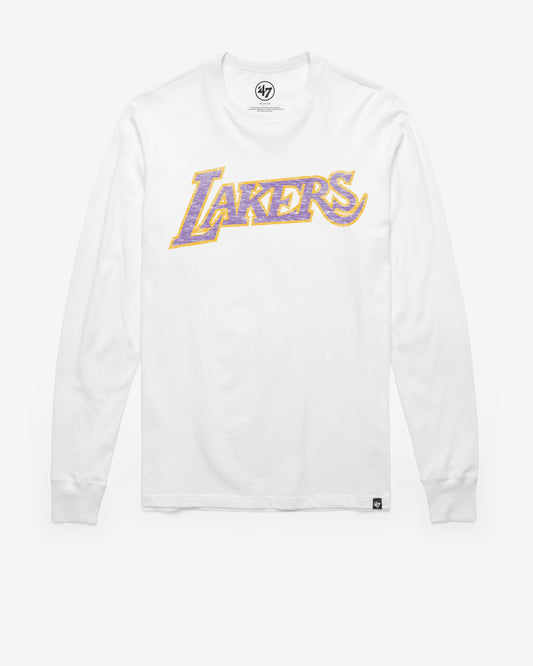 LOS ANGELES LAKERS HARDWOOD CLASSICS WHITE WASH PREMIER '47 FRANKLIN LONG SLEEVE TEE Official NBA Fan Gear