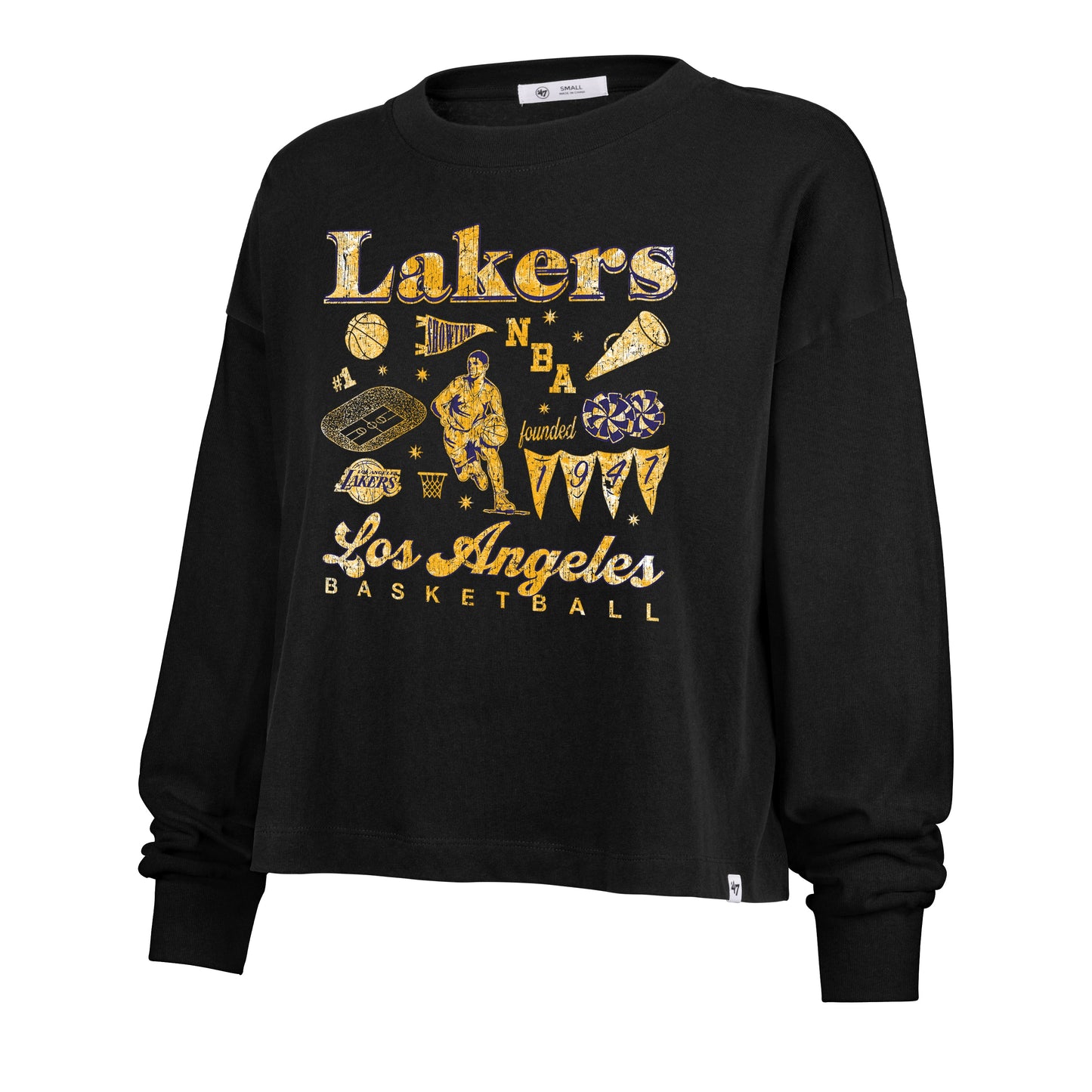 LOS ANGELES LAKERS TEAM COLLAGE '47 SYDNEY LONG SLEEVE TEE WOMENS Official NBA Fan Gear