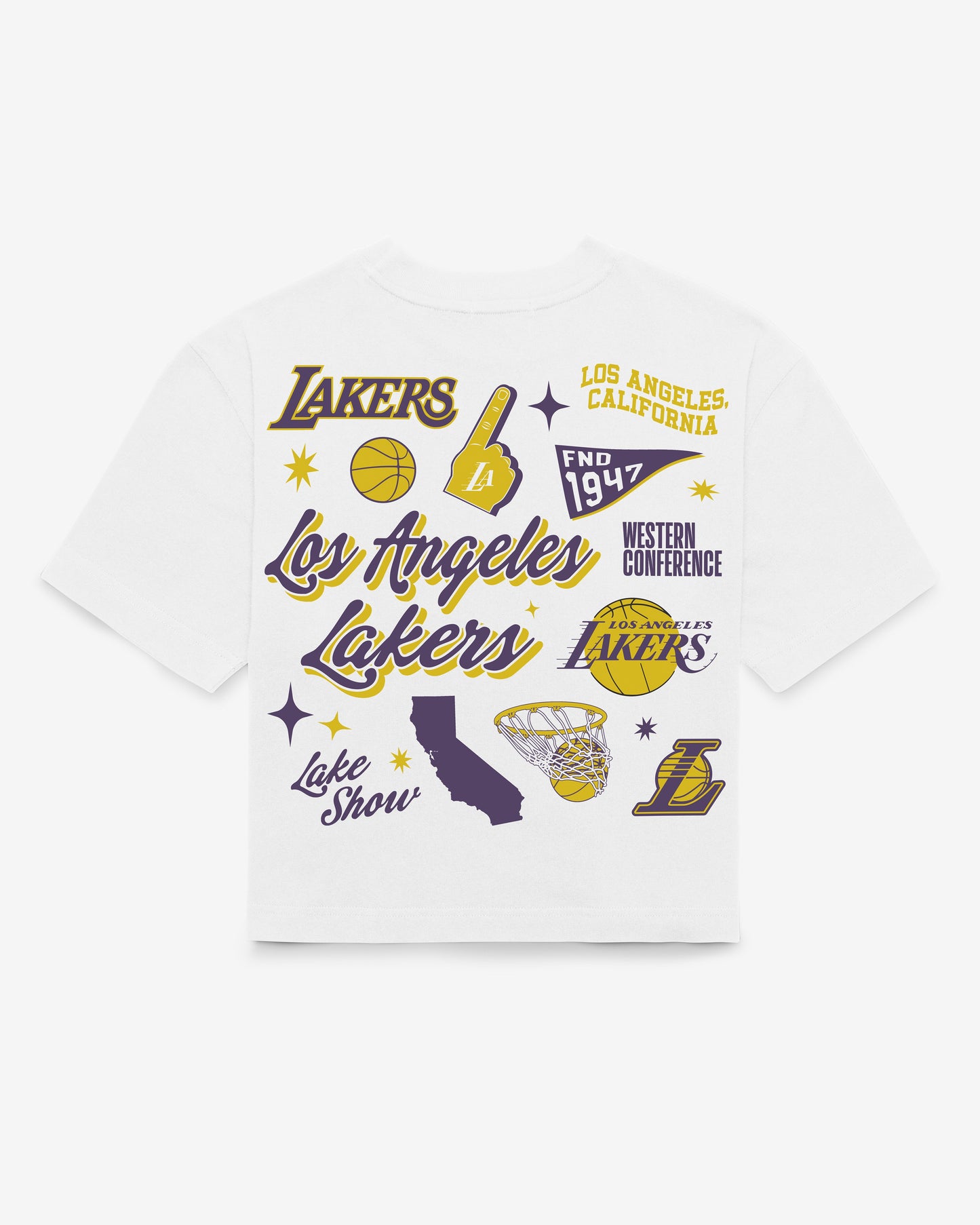 LOS ANGELES LAKERS COLLAGE SCRIPT '47 REED CITY TEE WOMENS Official NBA Fan Gear