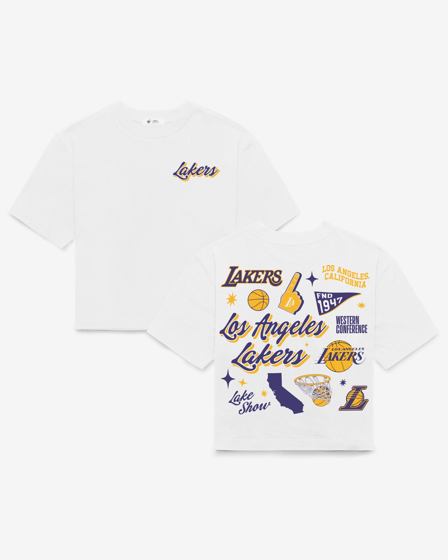LOS ANGELES LAKERS COLLAGE SCRIPT '47 REED CITY TEE WOMENS Official NBA Fan Gear