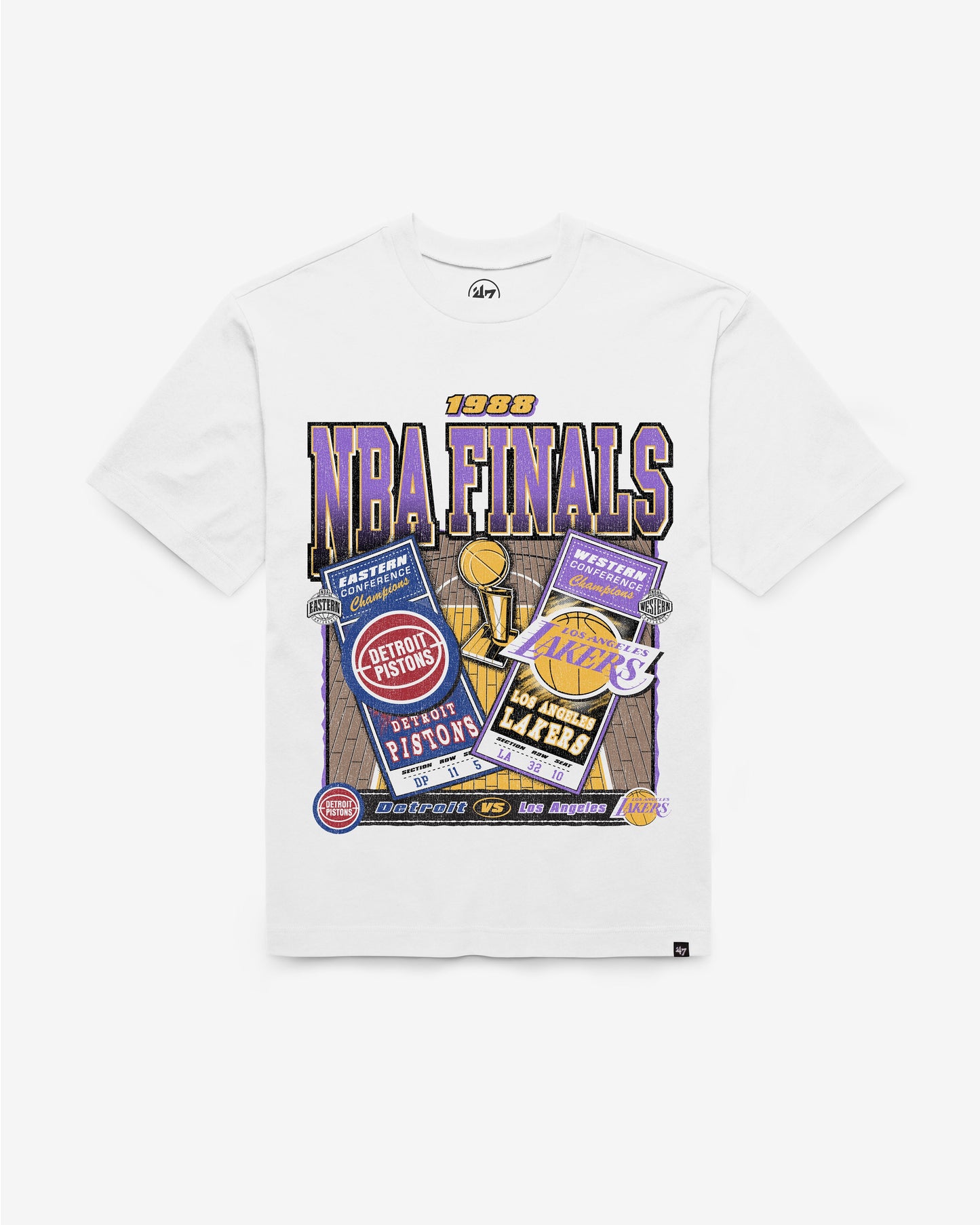 DETROIT PISTONS VS. LOS ANGELES LAKERS NBA FINALS DUELING COURT MATCHUP '47 FOUNDATION TEE Official NBA Fan Gear
