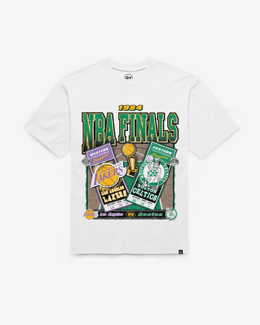 LOS ANGELES LAKERS VS. BOSTON CELTICS 1984 NBA FINALS DUELING COURT MATCHUP '47 FOUNDATION TEE Official NBA Fan Gear