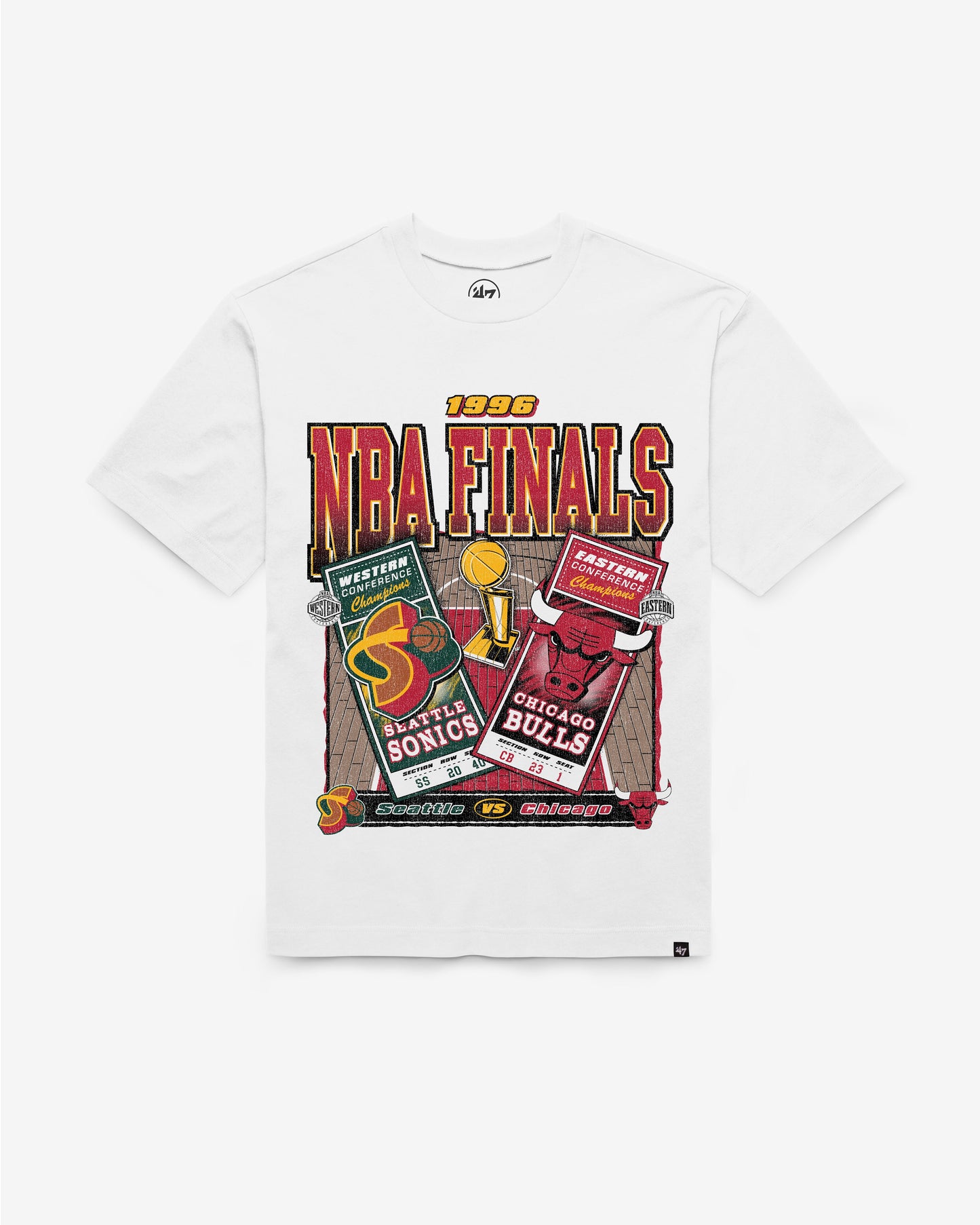 SEATTLE SONICS VS. CHICAGO BULLS NBA FINALS DUELING COURT MATCHUP '47 FOUNDATION TEE Official NBA Fan Gear