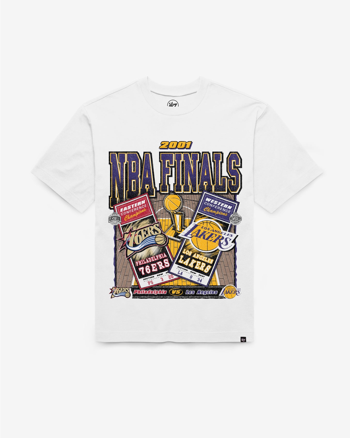 PHILADELPHIA 76ERS VS. LOS ANGELES LAKERS NBA FINALS DUELING COURT MATCHUP '47 FOUNDATION TEE Official NBA Fan Gear