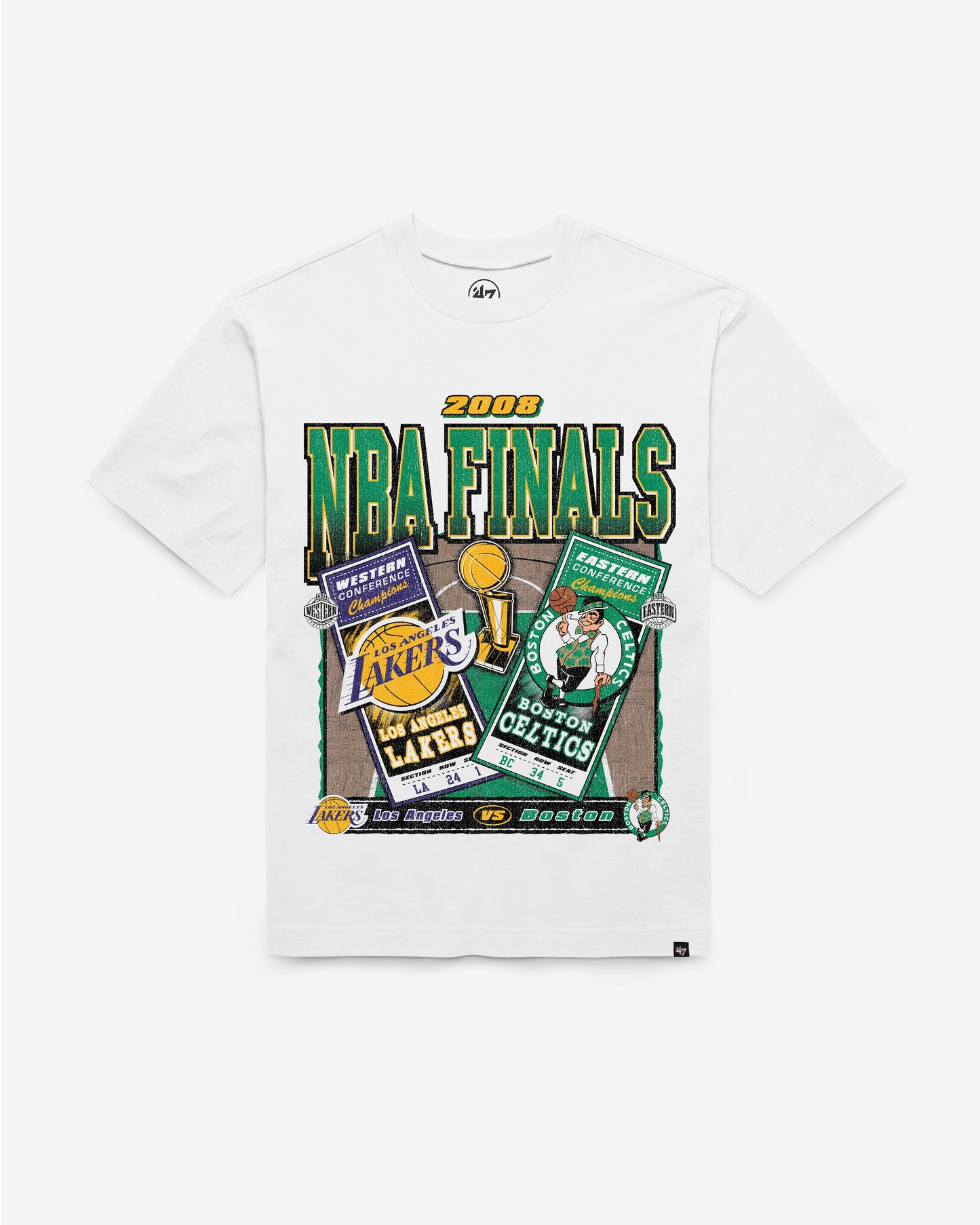 LOS ANGELES LAKERS VS. BOSTON CELTICS 2008 NBA FINALS DUELING COURT MATCHUP '47 FOUNDATION TEE Official NBA Fan Gear