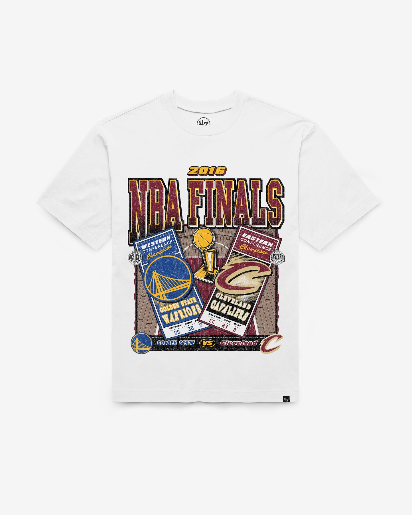 GOLDEN STATE WARRIORS VS. CLEVELAND CAVALIERS NBA FINALS DUELING COURT MATCHUP '47 FOUNDATION TEE Official NBA Fan Gear